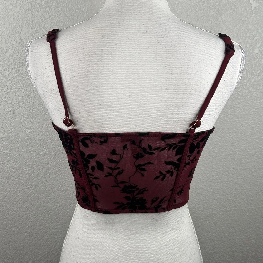 Windsor Burgundy Burnout Velvet Floral Y2K 90's Whimsigoth Goth Whimsical Corset - Picture 6 of 9